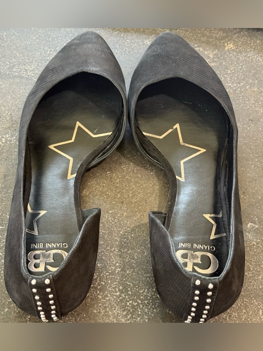 Gianni Bini Black Pointed D'Orsay Flats with Silver Stud Heel - Picture 3 of 11